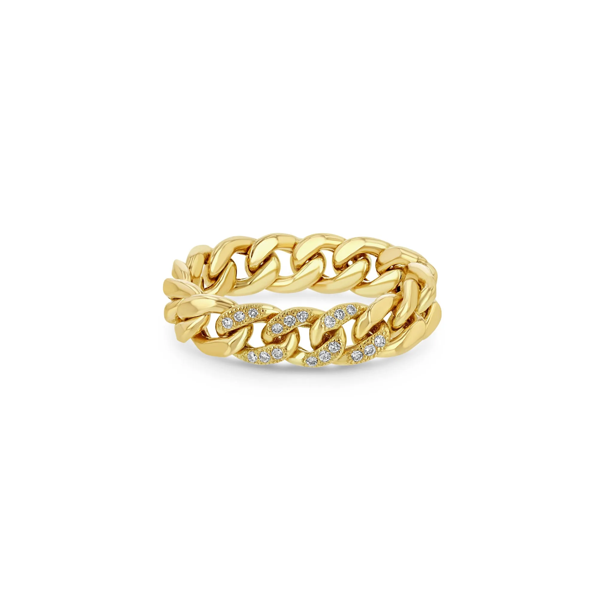 14k 3 Pavé Diamond Link Large Curb Chain Ring