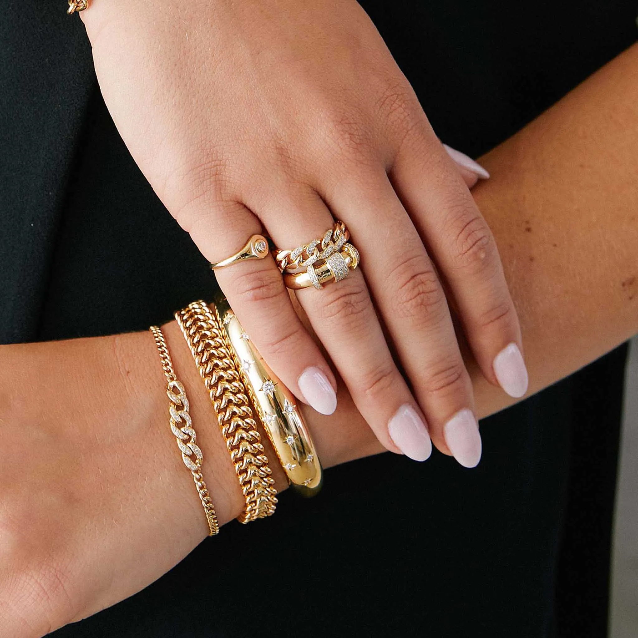 14k 3 Pavé Diamond Link Large Curb Chain Ring