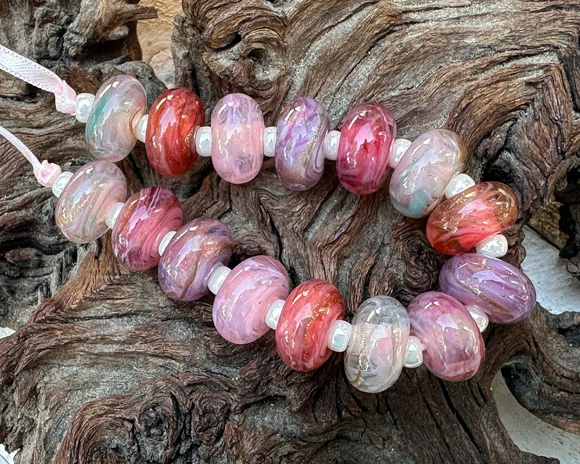 15 Pink Swirl Mix Lampwork Beads Mix SRA
