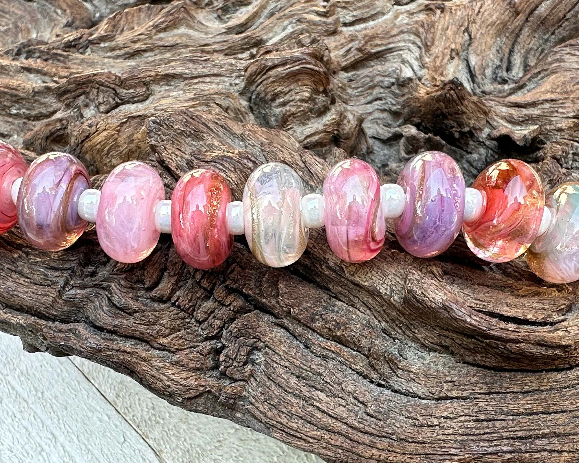 15 Pink Swirl Mix Lampwork Beads Mix SRA
