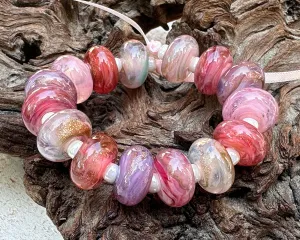 15 Pink Swirl Mix Lampwork Beads Mix SRA