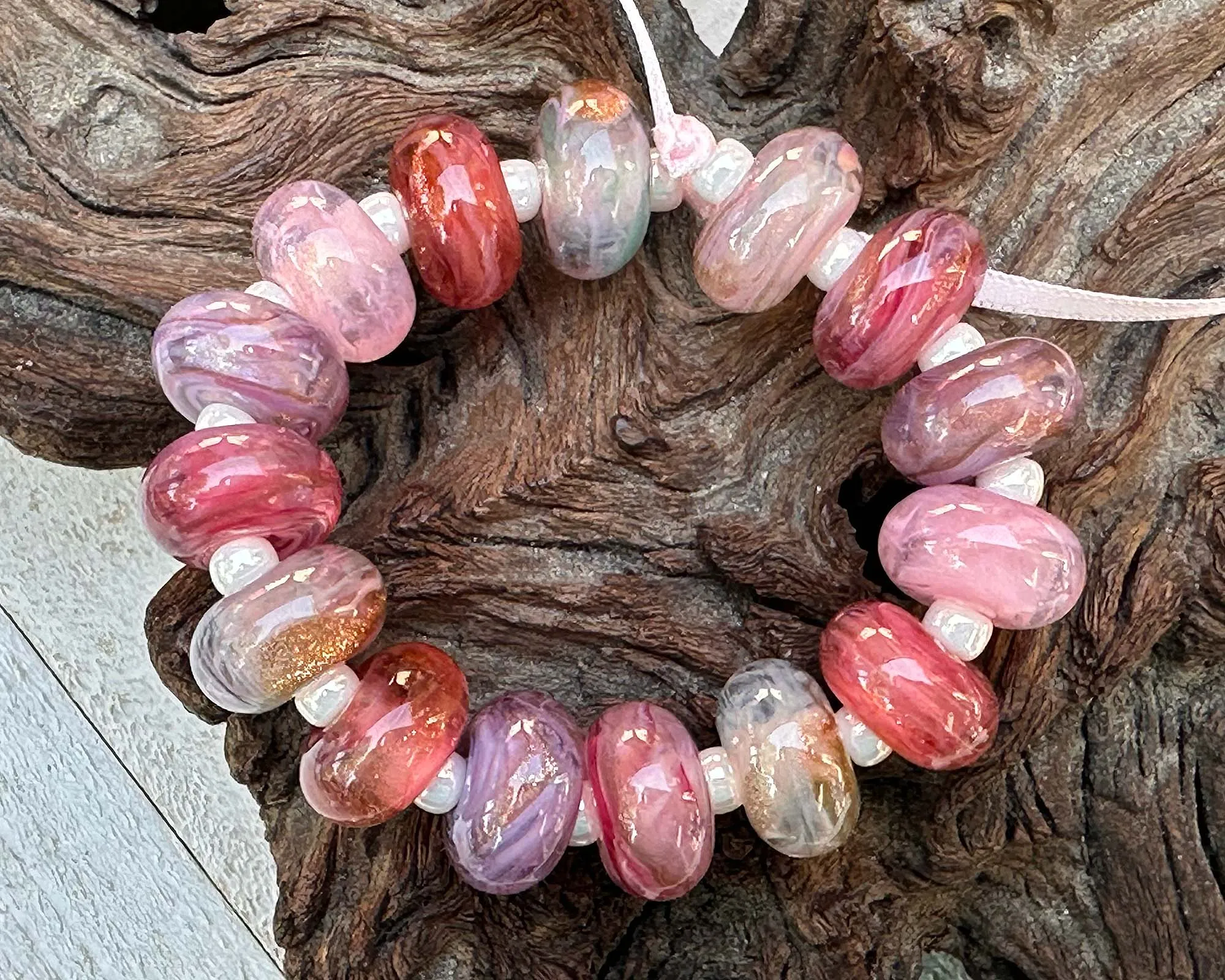 15 Pink Swirl Mix Lampwork Beads Mix SRA