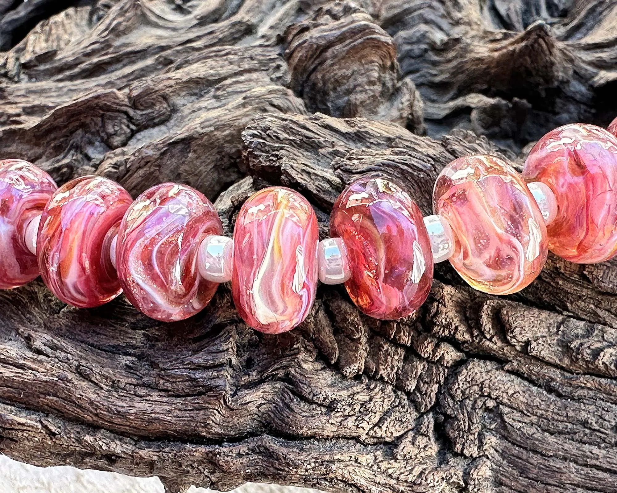 15 Sunset Pink Shimmer Lampwork Beads Mix SRA