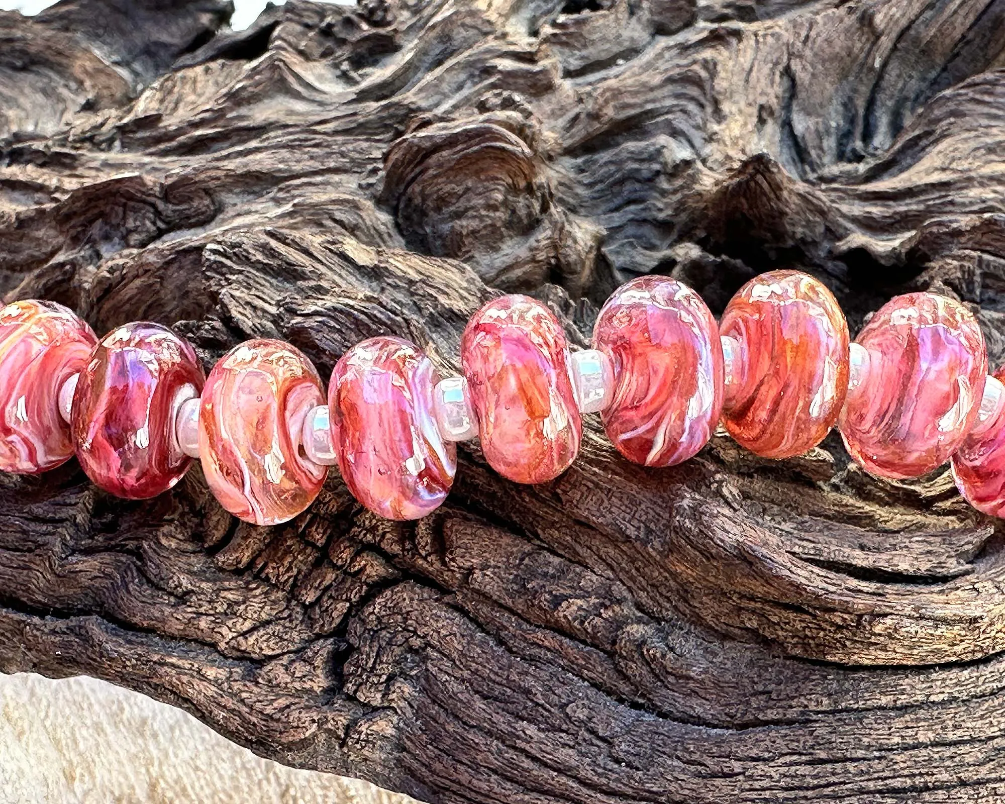 15 Sunset Pink Shimmer Lampwork Beads Mix SRA