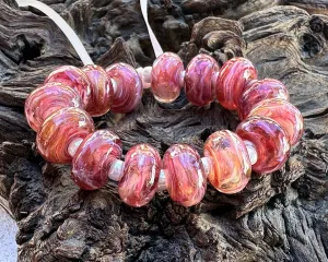 15 Sunset Pink Shimmer Lampwork Beads Mix SRA