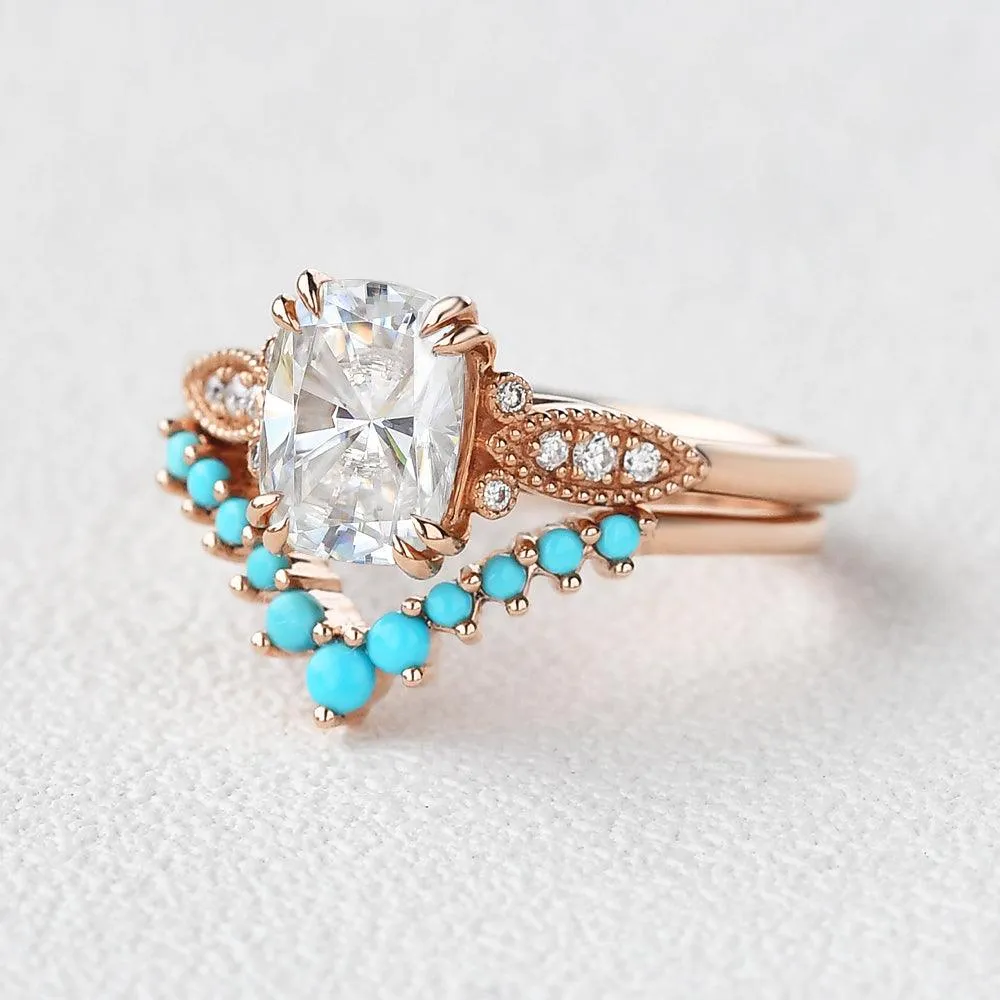1.5ct Bohemian Moissanite Vintage Ring Set 2pcs