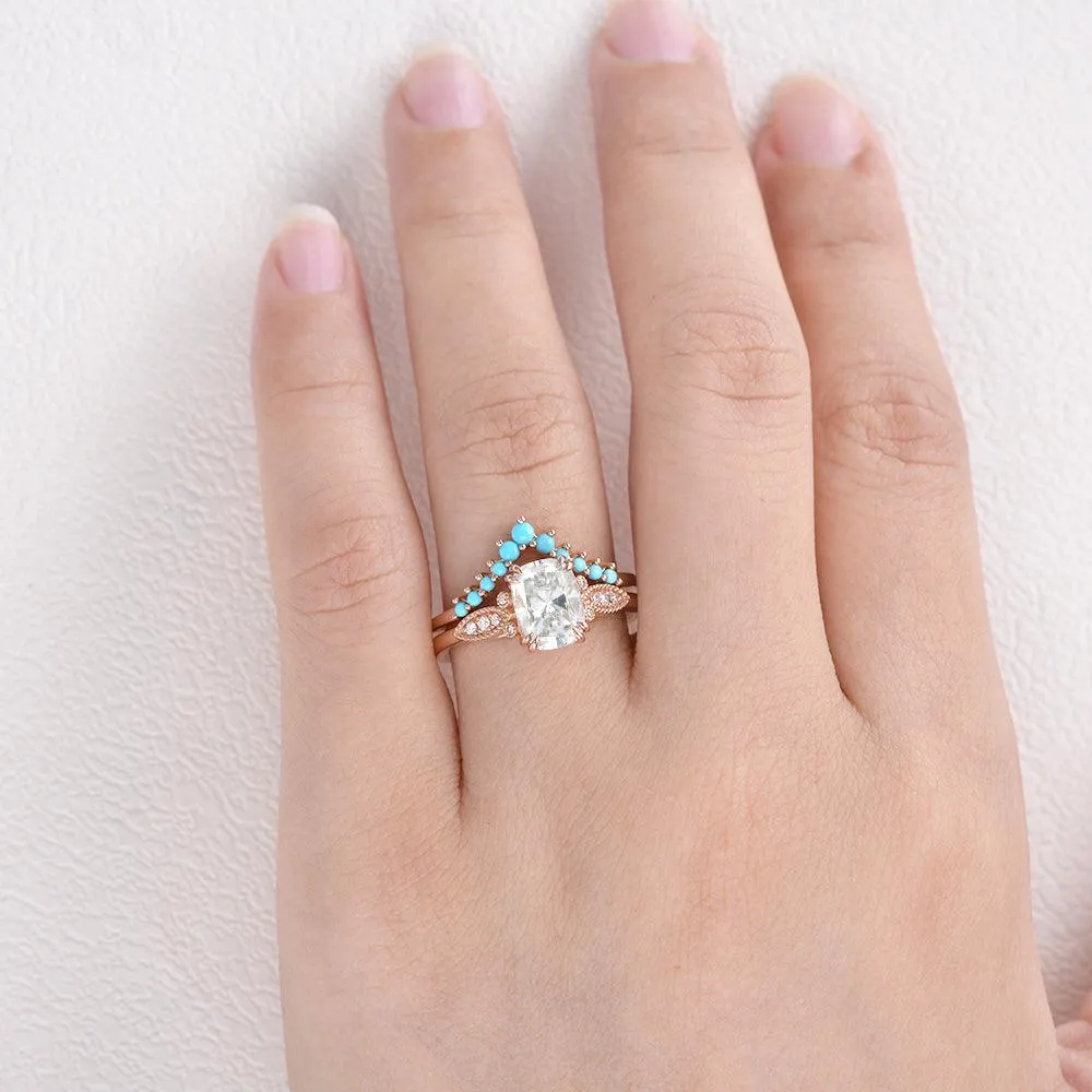 1.5ct Bohemian Moissanite Vintage Ring Set 2pcs