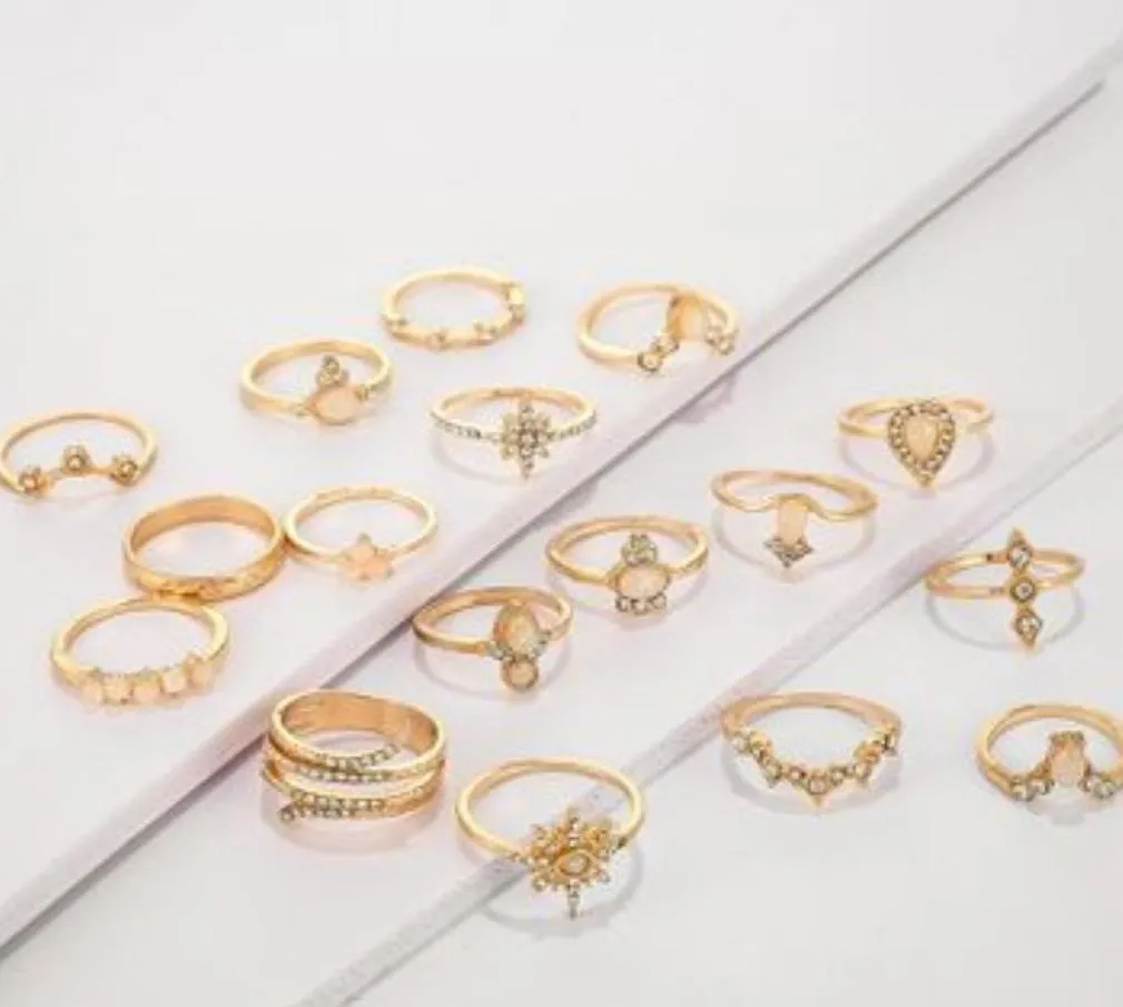 17 piece bohemian ring set