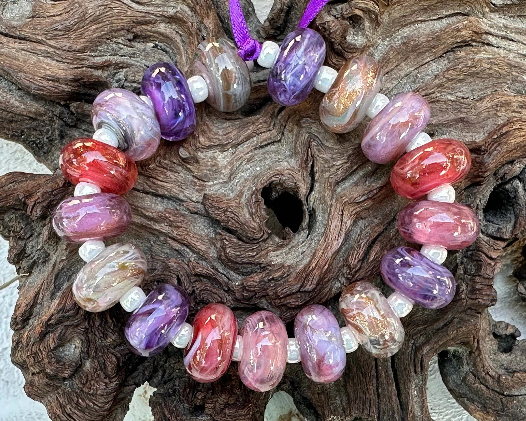 17 Pink Purple Swirl Mix Lampwork Beads Mix SRA