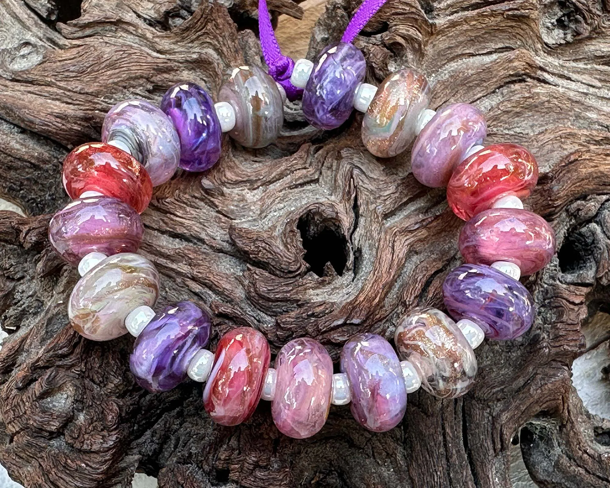 17 Pink Purple Swirl Mix Lampwork Beads Mix SRA