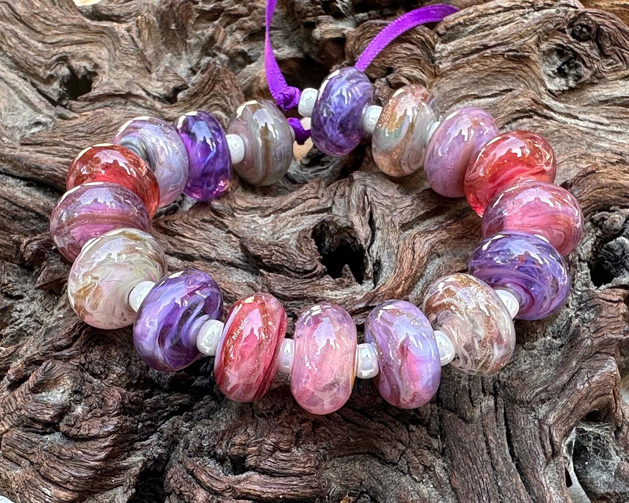 17 Pink Purple Swirl Mix Lampwork Beads Mix SRA