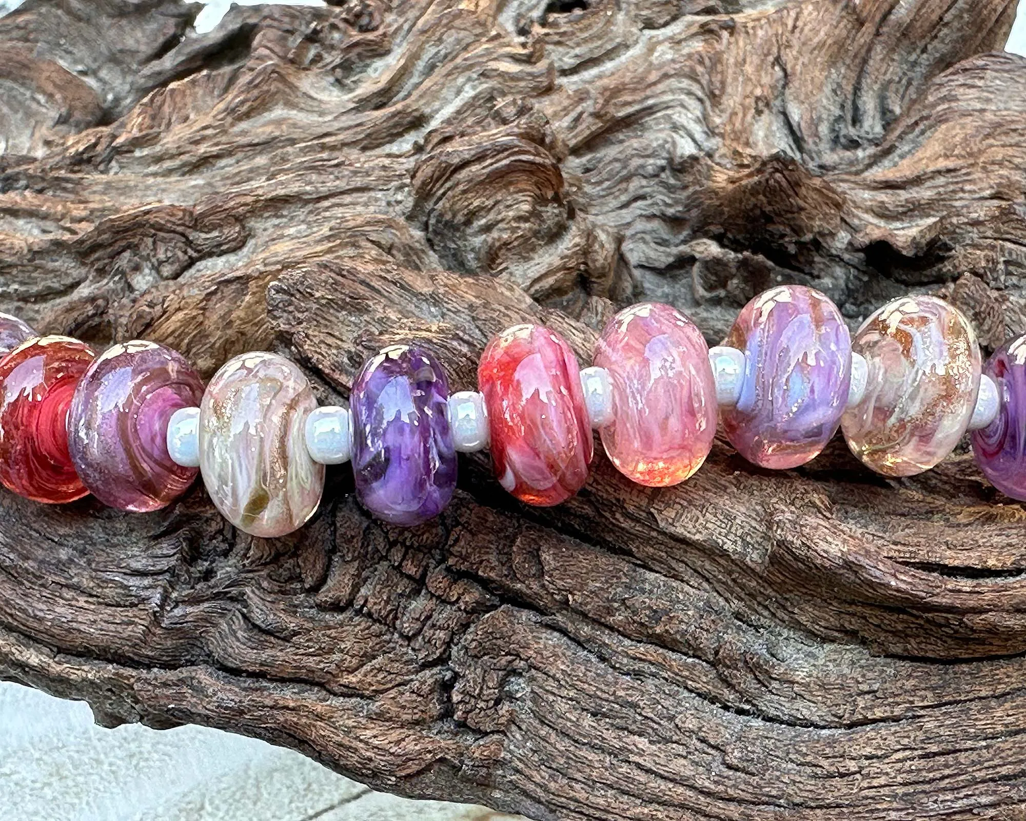 17 Pink Purple Swirl Mix Lampwork Beads Mix SRA