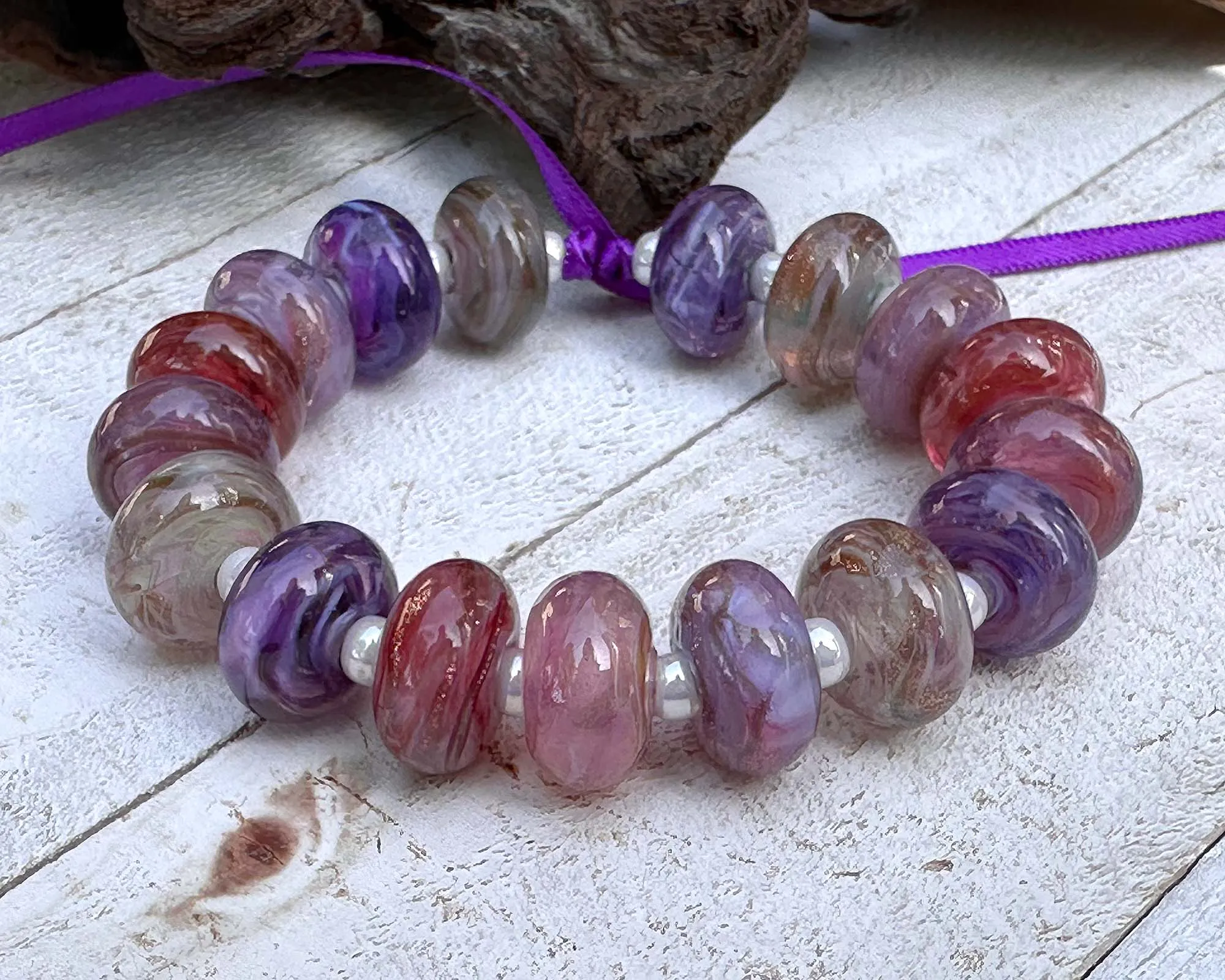 17 Pink Purple Swirl Mix Lampwork Beads Mix SRA