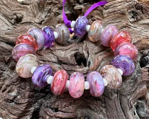 17 Pink Purple Swirl Mix Lampwork Beads Mix SRA