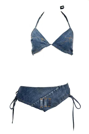 1970s Bohemian Denim String Bikini