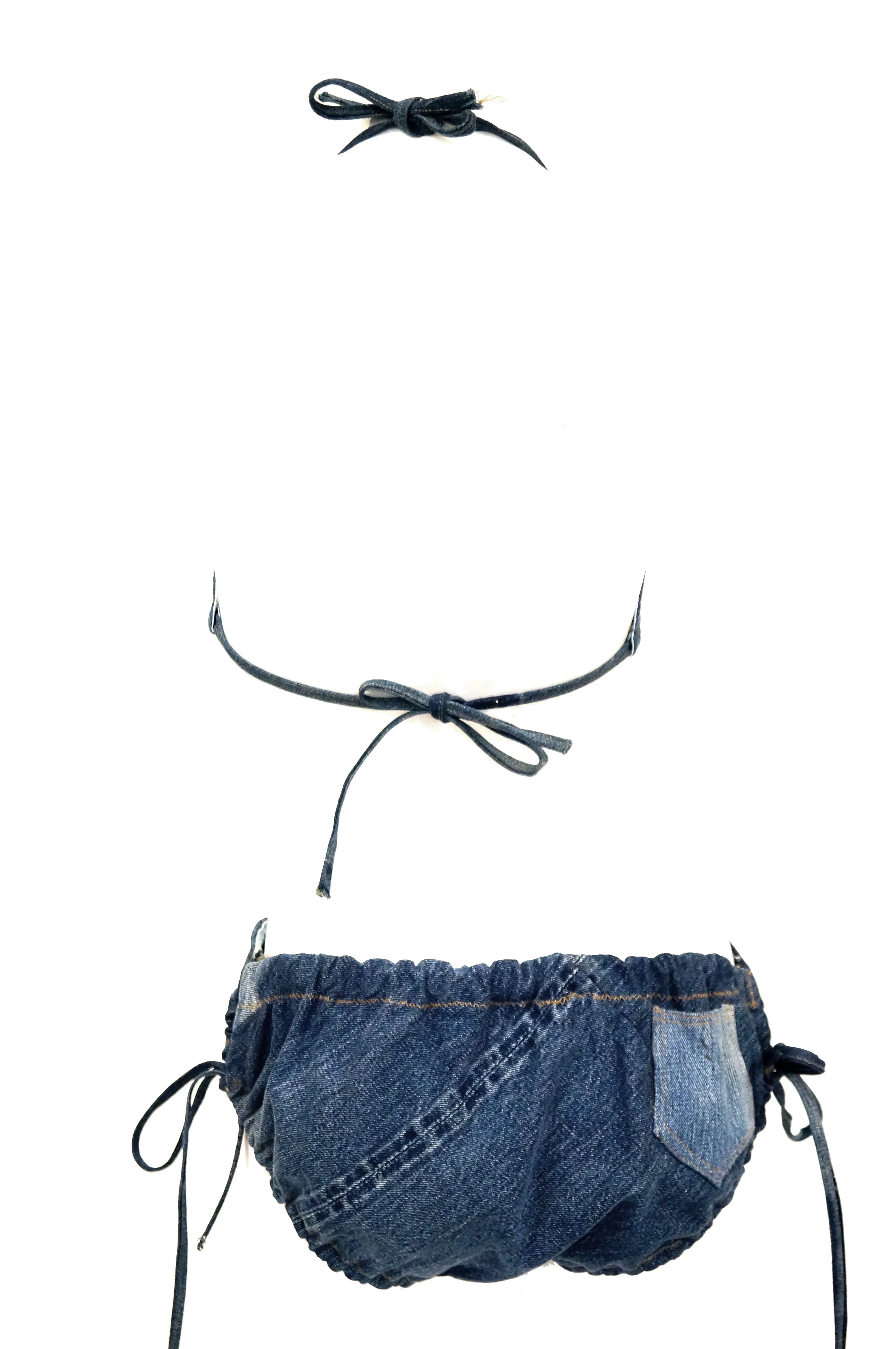 1970s Bohemian Denim String Bikini