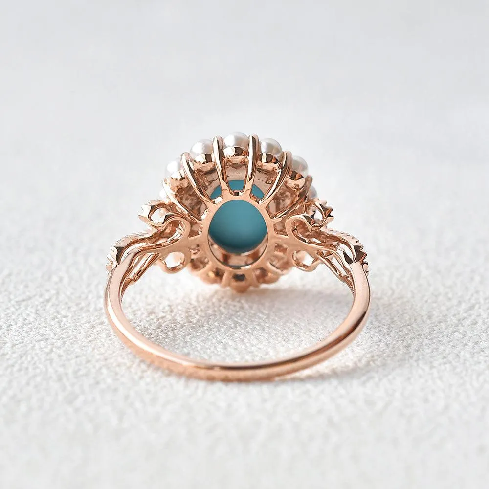 2.0ct Oval Turquoise Bohemian Vintage Halo Ring