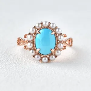 2.0ct Oval Turquoise Bohemian Vintage Halo Ring