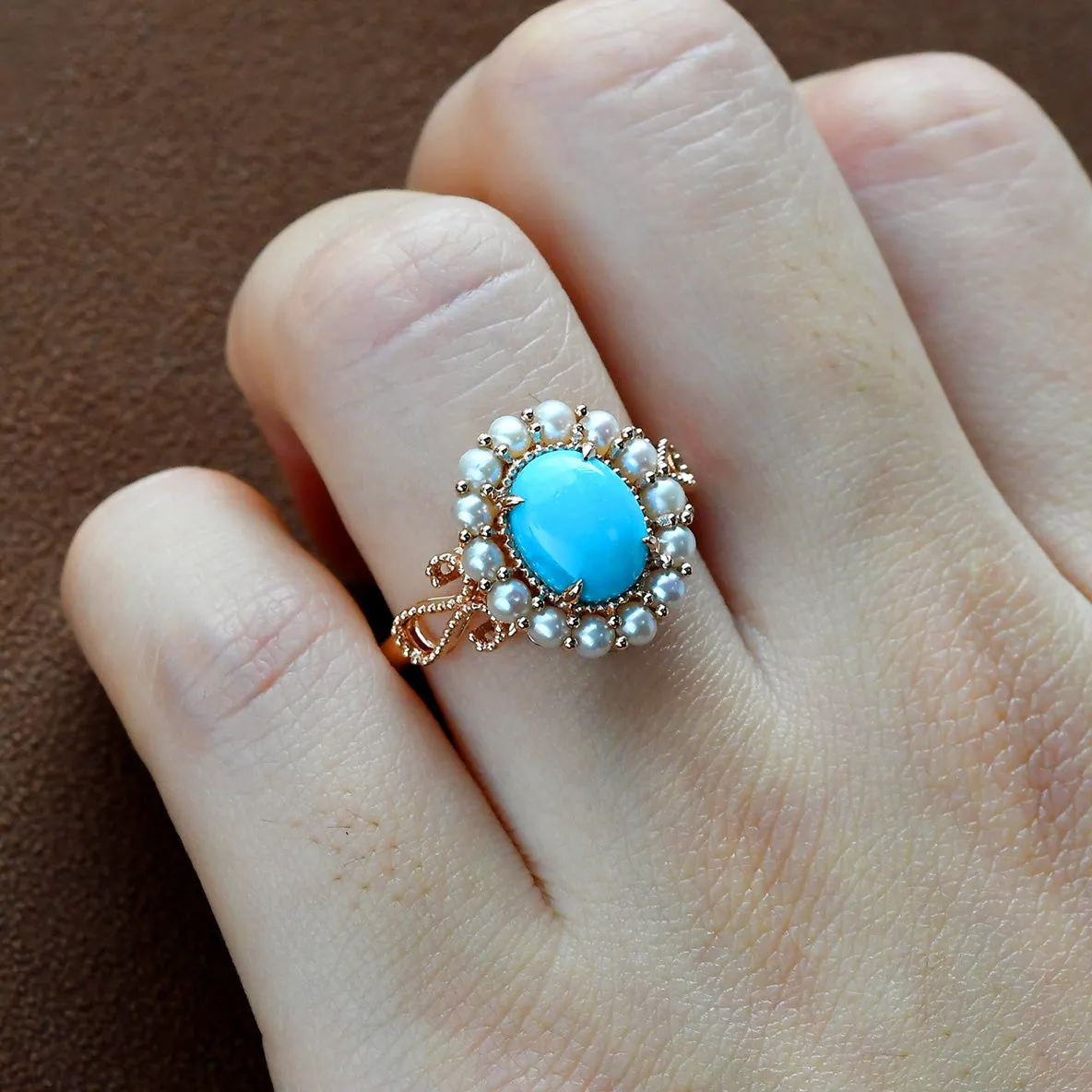 2.0ct Oval Turquoise Bohemian Vintage Halo Ring