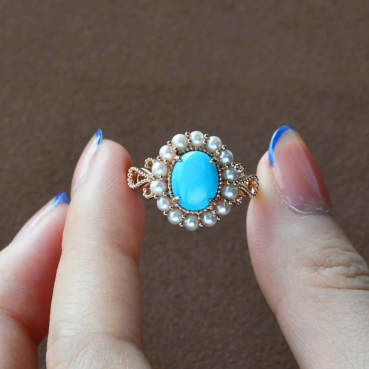 2.0ct Oval Turquoise Bohemian Vintage Halo Ring
