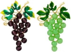2PCS Bohemian - Style Luxury Glass Grape Brooch Pin with Alloy Enamel Rhinestone for Fruit - Inspired Collar Badge and Chic Plant Corsage