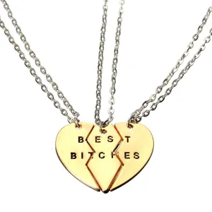 3 Parts Best Bitches Gold Broken Heart Necklaces