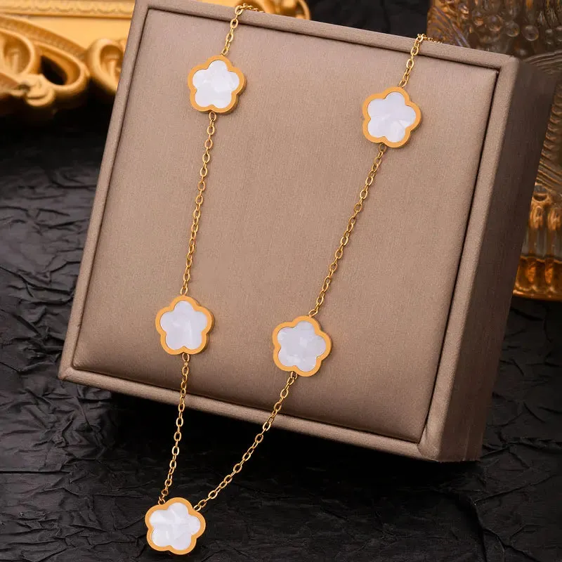 316L Stainless Steel 5-Leaf Clover Pendant Necklace