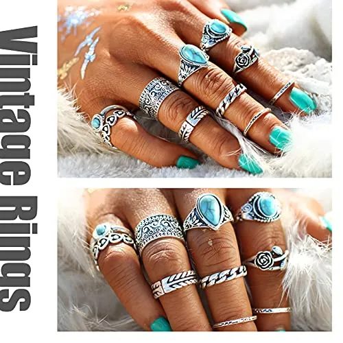 82 Pcs Vintage Silver Knuckle Rings Set for Women, Bohemian Stackable Joint Finger Rings, Retro Stone Crystal Stacking Midi Rings Pack