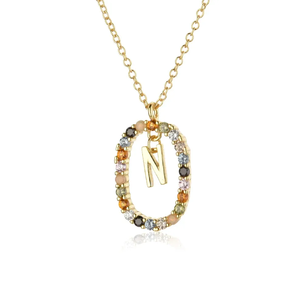 A - Z  Gold Initial with Long Chain Necklace