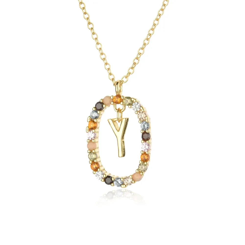 A - Z  Gold Initial with Long Chain Necklace