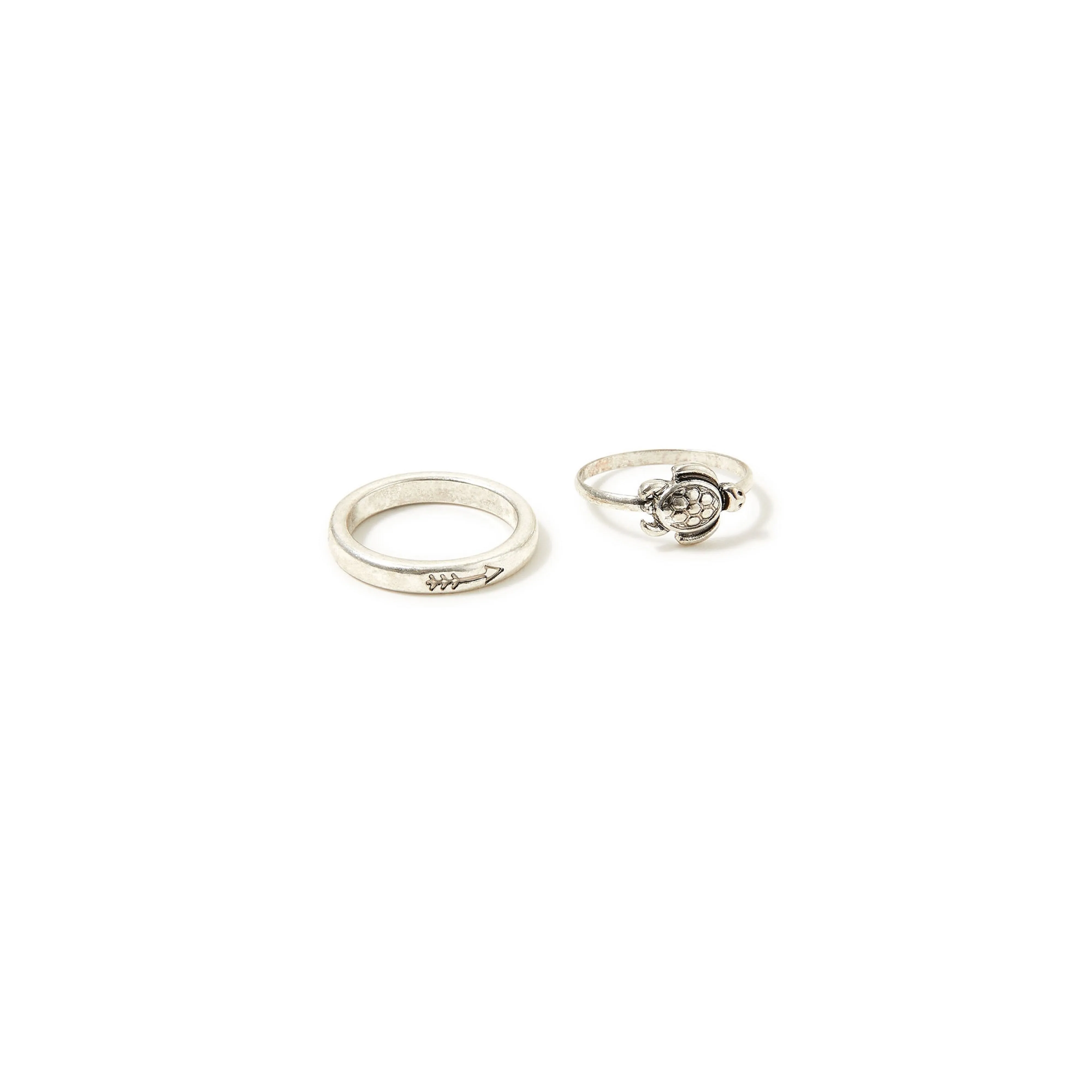 Accessorize London Women's set of 2 Silver Tilly Turtle Ring Pack-Medium