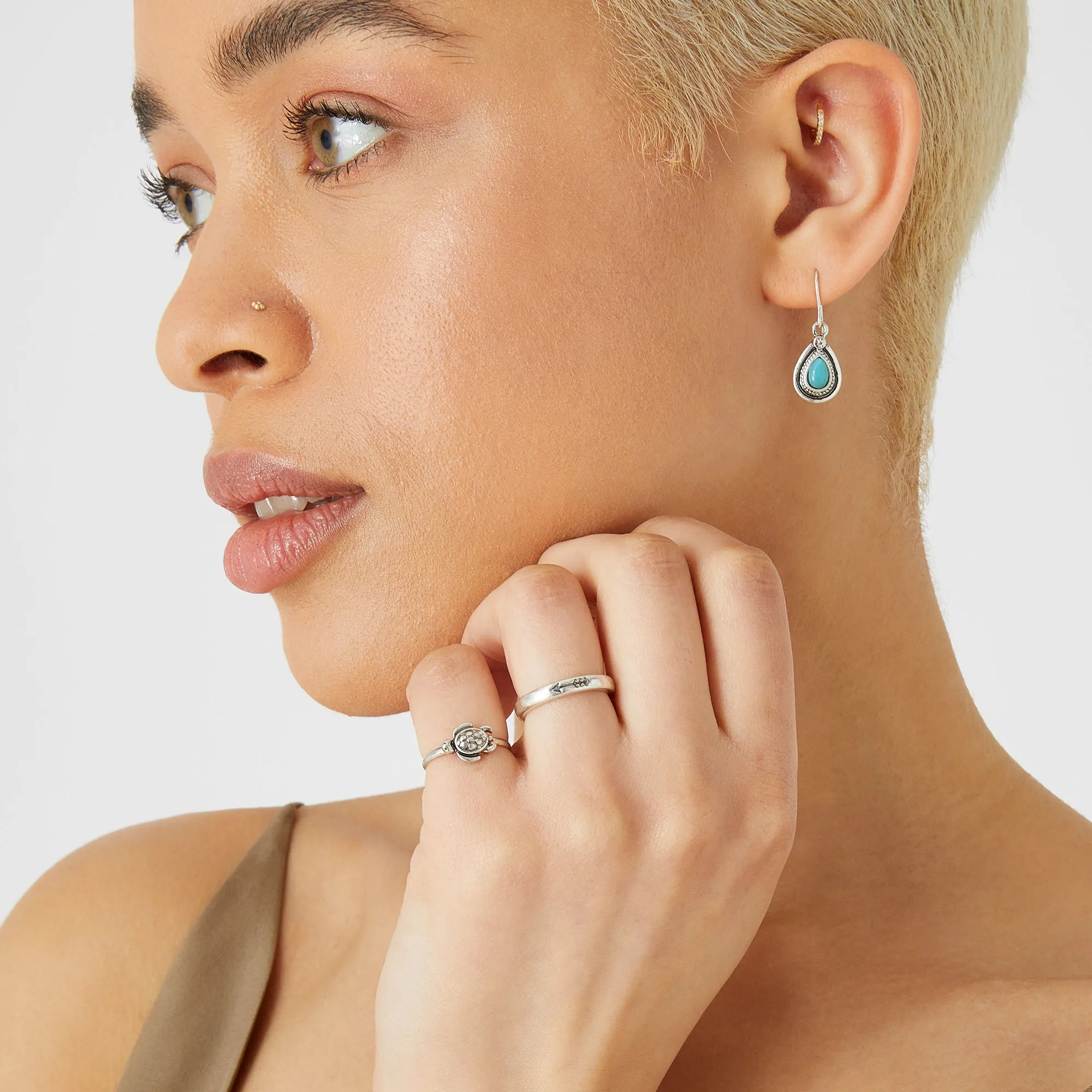 Accessorize London Women's set of 2 Silver Tilly Turtle Ring Pack-Medium