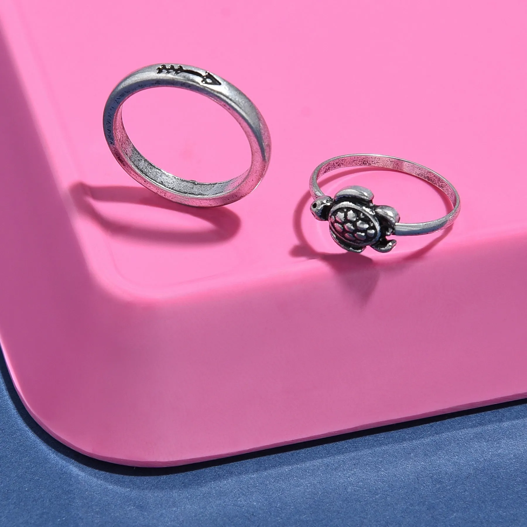 Accessorize London Women's set of 2 Silver Tilly Turtle Ring Pack-Small