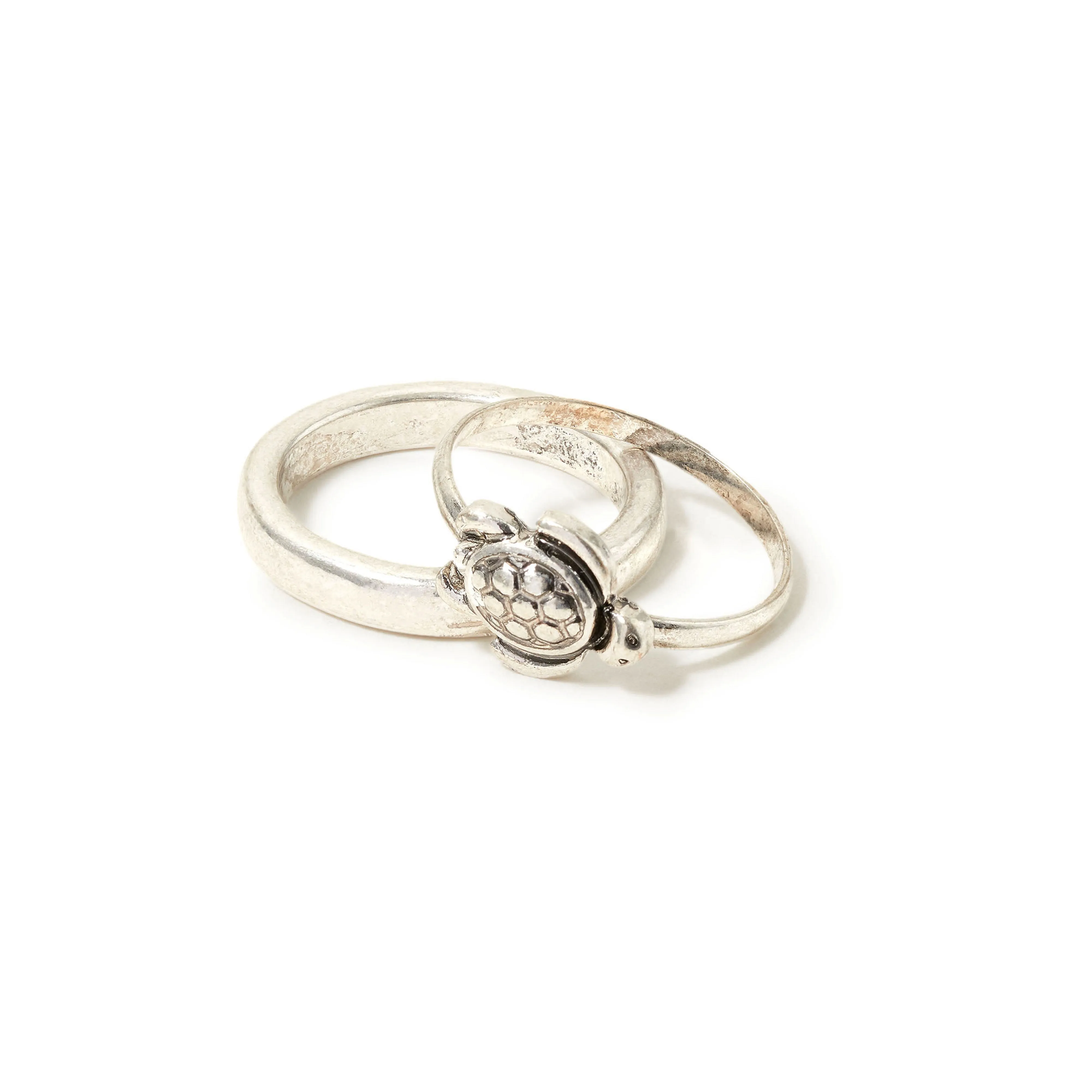 Accessorize London Women's set of 2 Silver Tilly Turtle Ring Pack-Small