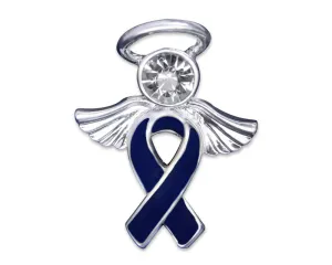 Angel Dark Blue Ribbon Awareness Pins