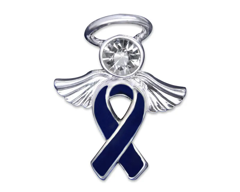 Angel Dark Blue Ribbon Awareness Pins