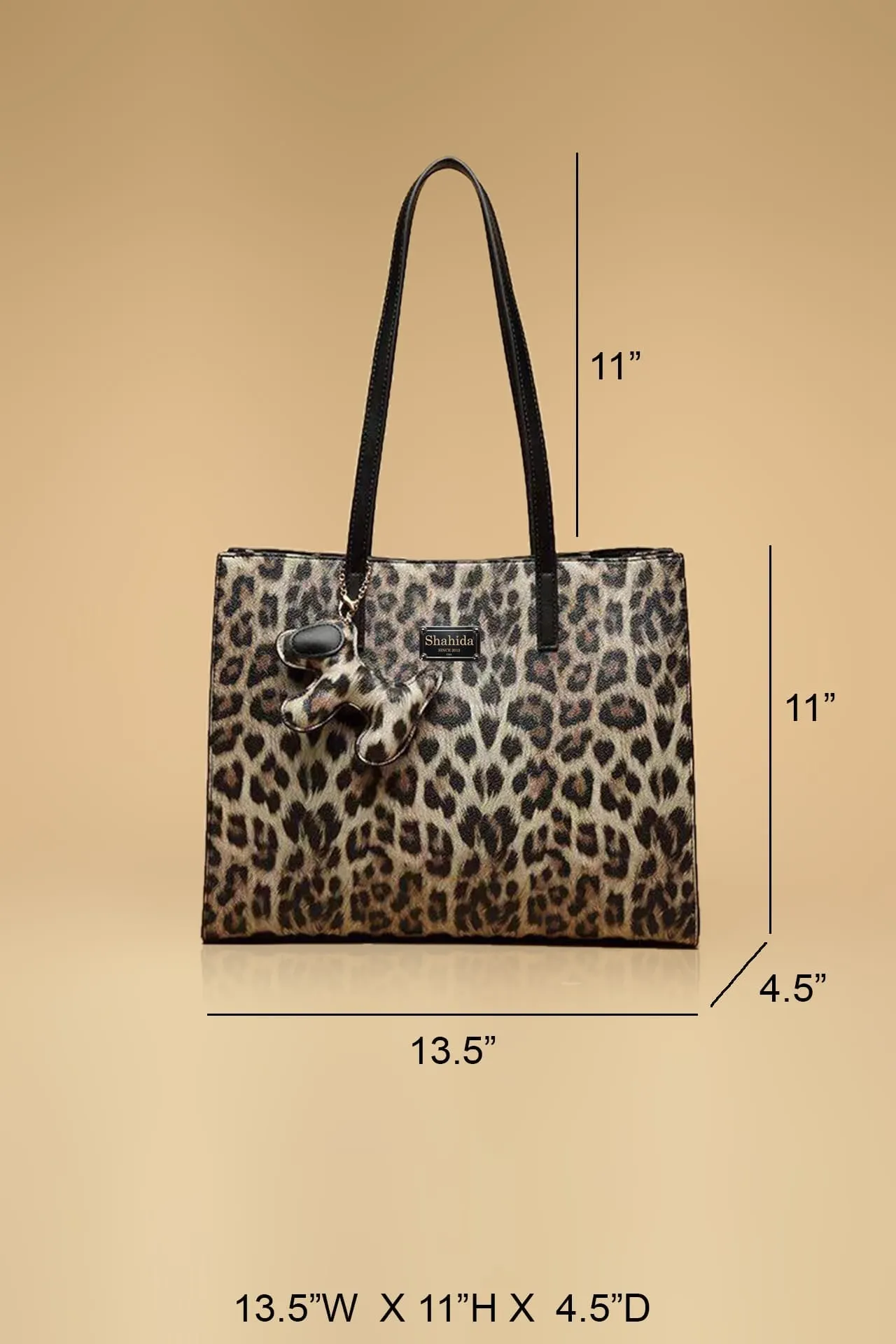 Animal Print Shoulder Bag With Keychain Charm