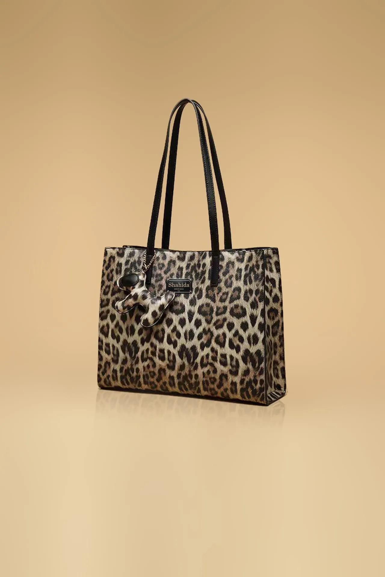 Animal Print Shoulder Bag With Keychain Charm