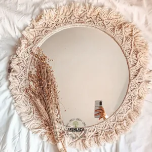 ARSHLAZA Macrame Hanging Wall Mirror with Macrame Round Mirror Art Boho Decor Macrame Decorative Mirror [M08]