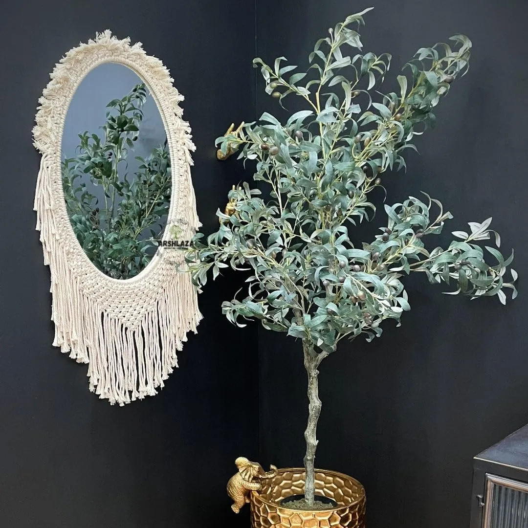 ARSHLAZA Macrame Hanging Wall Mirror with Macrame Round Mirror Art Boho Decor Macrame Decorative Mirror [MF90] Framed, White