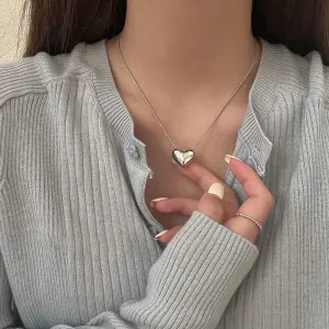 binfenxie Vintage Love Heart Pendant Necklace for Women Trend Aesthetic Gold Color Metal Chain Collar Choker Party Jewelry Birthday Gifts