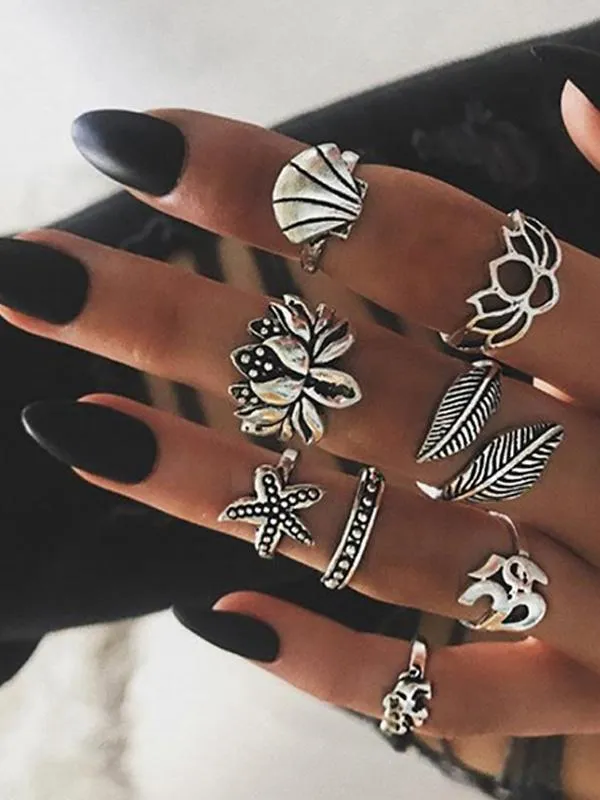 Bohemian Diamond Vintage Star Moon Crystal Ring Set