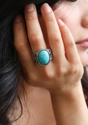 Bohemian Oval Cut Adjustable Turquoise Ring