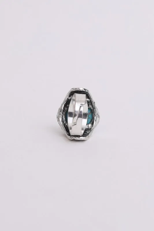 Bohemian Oval Cut Adjustable Turquoise Ring