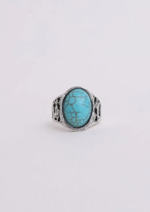 Bohemian Oval Cut Adjustable Turquoise Ring