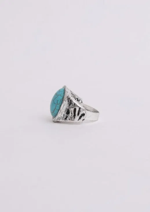 Bohemian Oval Cut Adjustable Turquoise Ring
