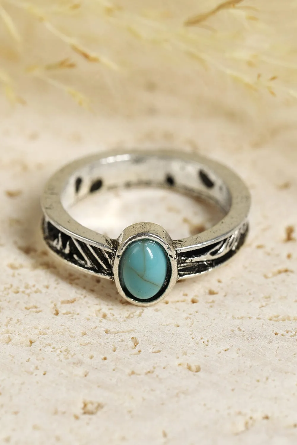 Bohemian Turquoise Rhinestone Ring Collection - Set of 8 Vintage Silver Rings