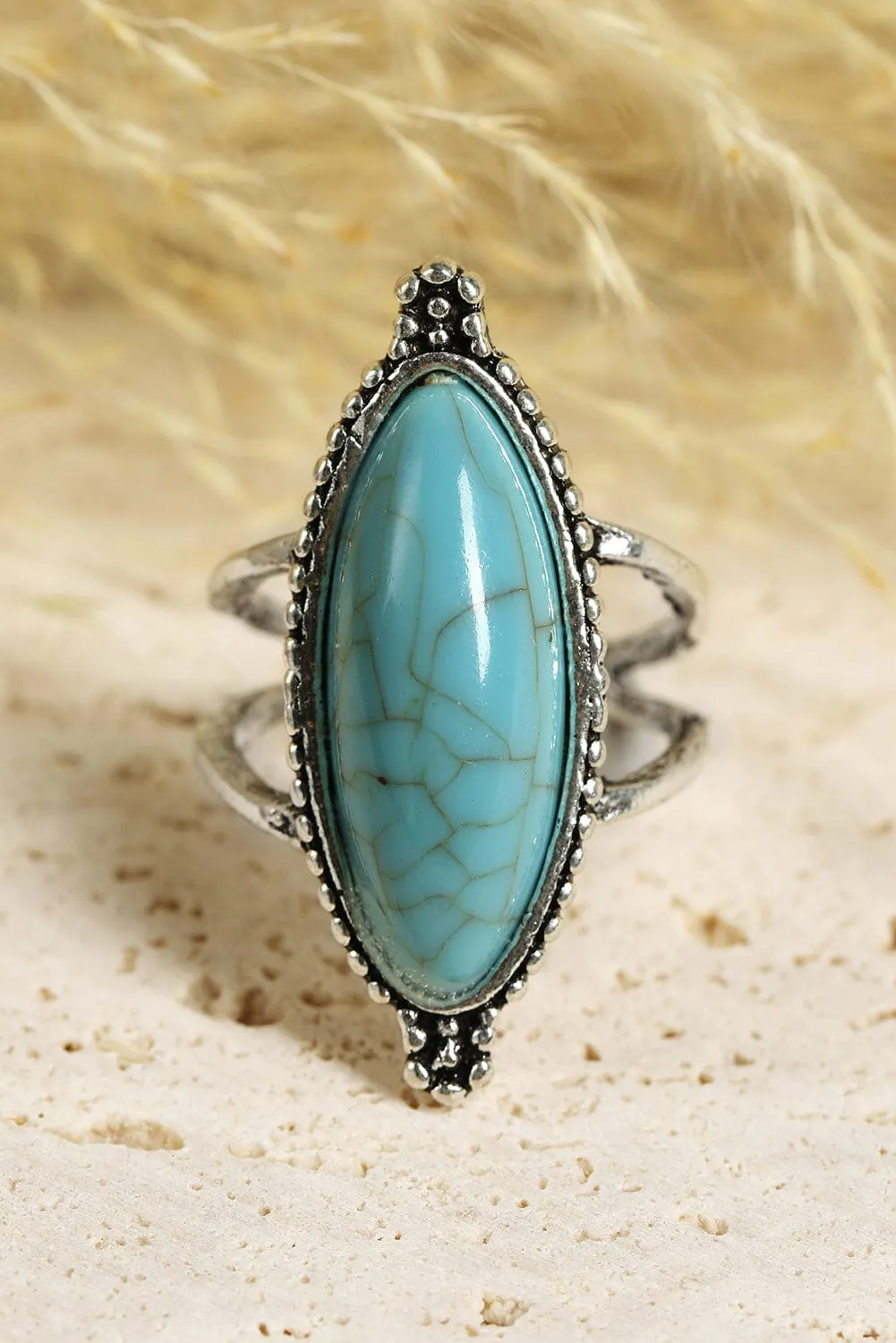 Bohemian Turquoise Rhinestone Ring Collection - Set of 8 Vintage Silver Rings