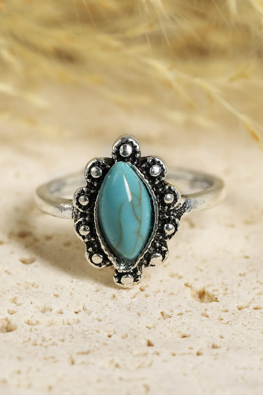 Bohemian Turquoise Rhinestone Ring Collection - Set of 8 Vintage Silver Rings