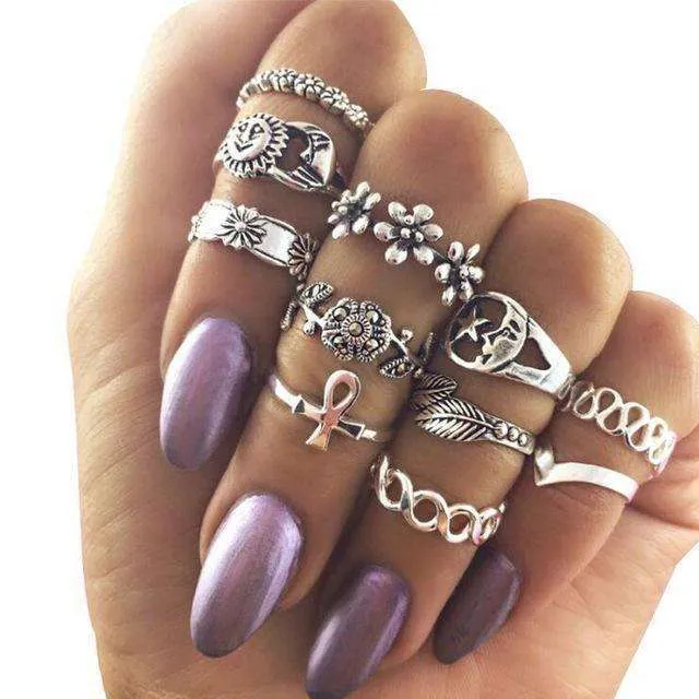 Boho Moon Midi Ring Set